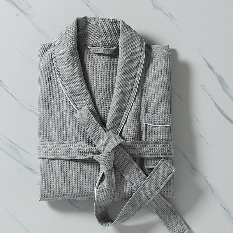 Kerah Selendang Wafel Kecil 100% Katun Dengan Jubah Mandi Pipa Kerah Selendang Wafel Kecil 100% Katun Dengan Jubah Mandi Pipa