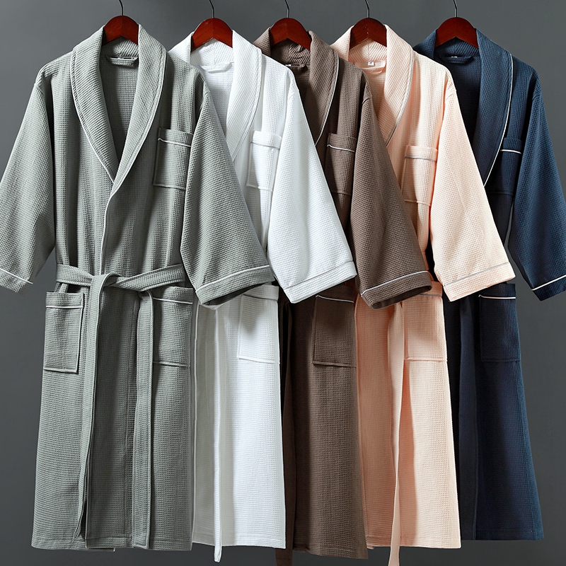 Kerah Selendang Wafel Kecil 100% Katun Dengan Jubah Mandi Pipa Kerah Selendang Wafel Kecil 100% Katun Dengan Jubah Mandi Pipa