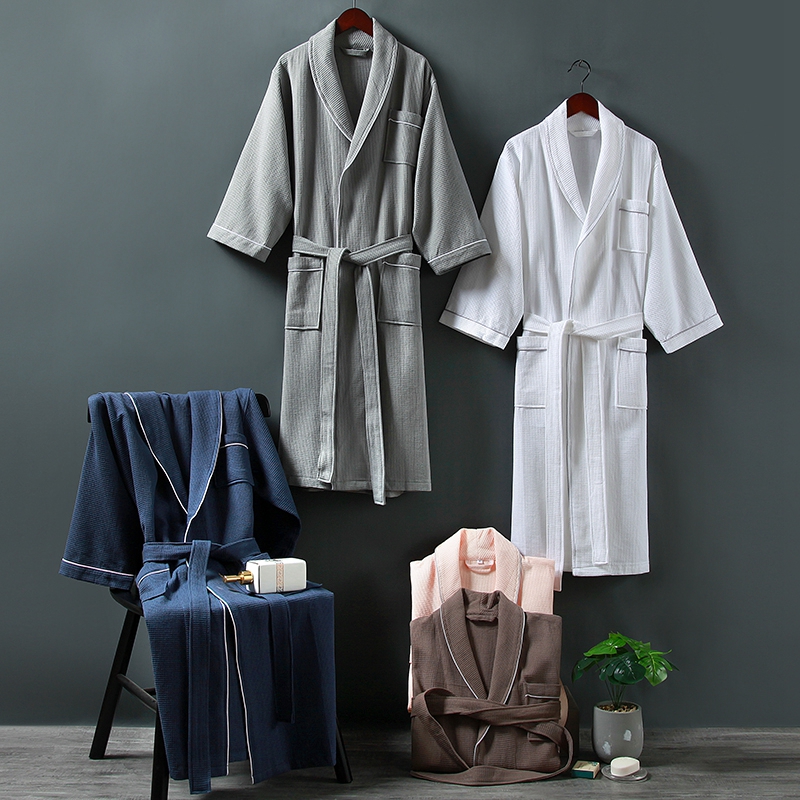 Kerah Selendang Wafel Kecil 100% Katun Dengan Jubah Mandi Pipa Kerah Selendang Wafel Kecil 100% Katun Dengan Jubah Mandi Pipa