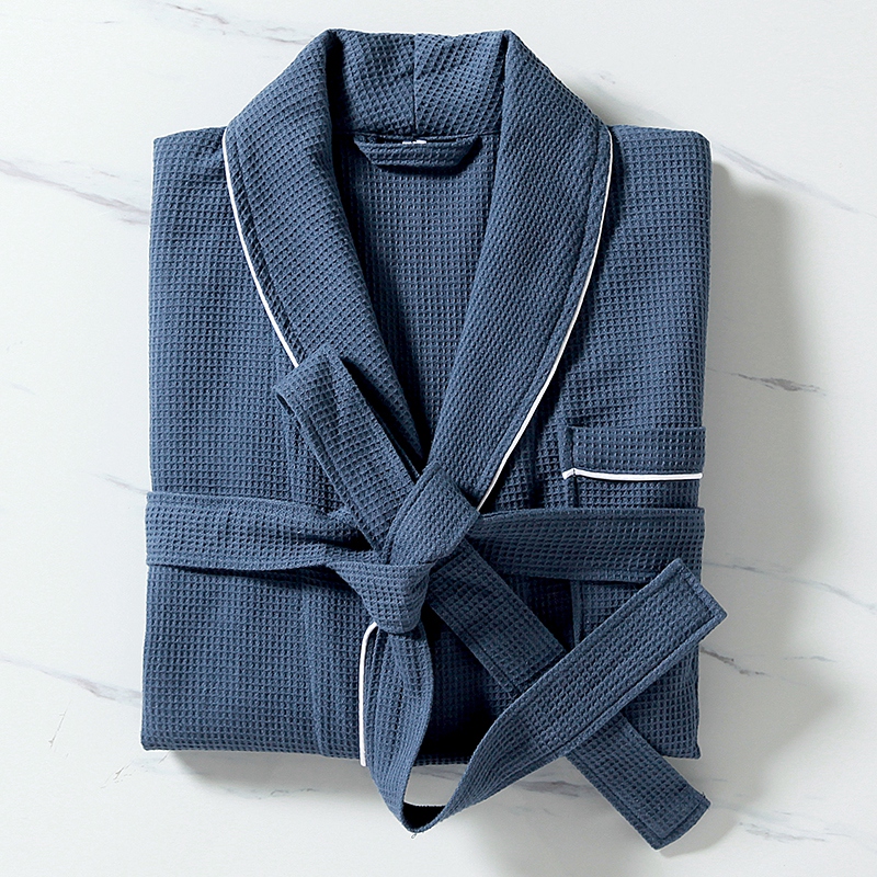 Kerah Selendang Wafel Kecil 100% Katun Dengan Jubah Mandi Pipa Kerah Selendang Wafel Kecil 100% Katun Dengan Jubah Mandi Pipa