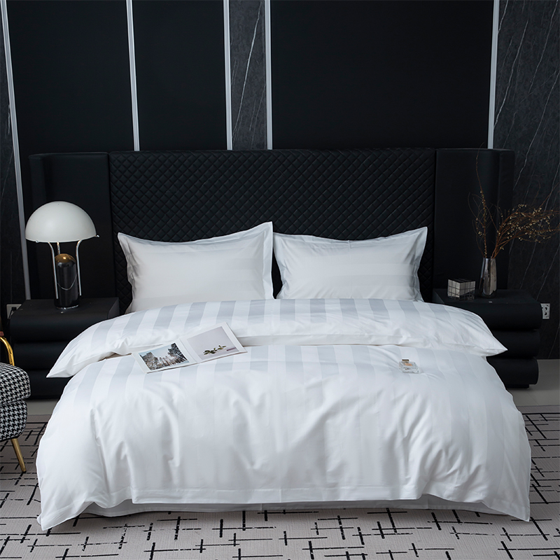 7cm Sateen Stripe Putih Polos 750TC 100% Katun Untuk Set Tempat Tidur Hotel Bintang Lima