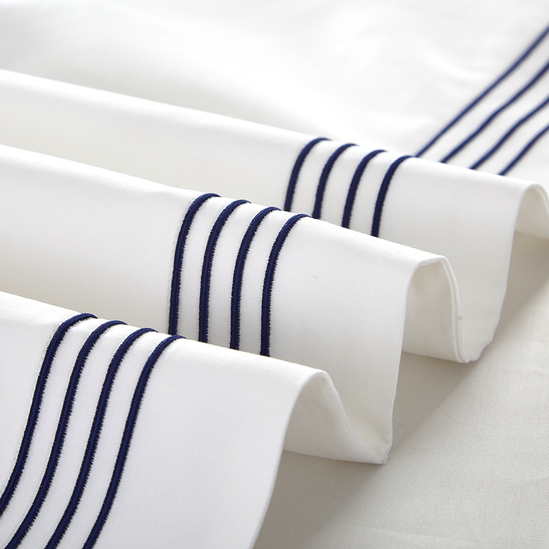 Penutup Selimut Bordir Empat Garis 100% Katun Putih Set Seprai 300TC Penutup Selimut Bordir Empat Garis 100% Katun Putih Set Seprai 300TC