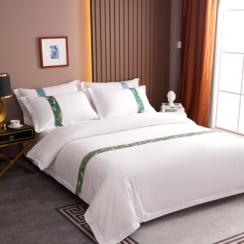 Dekorasi Pita Jacquard Set Tempat Tidur Hotel Katun 60S yang Disesuaikan Dekorasi Pita Jacquard Set Tempat Tidur Hotel Katun 60S yang Disesuaikan