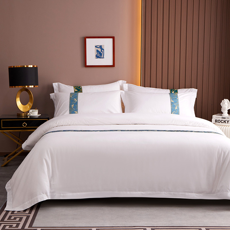 Dekorasi Pita Jacquard Set Tempat Tidur Hotel Katun 60S yang Disesuaikan Dekorasi Pita Jacquard Set Tempat Tidur Hotel Katun 60S yang Disesuaikan