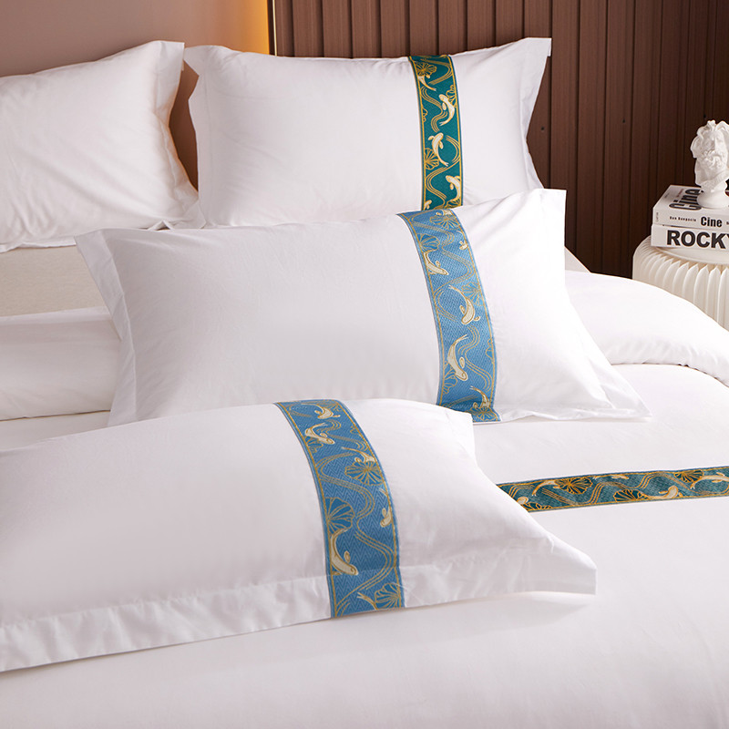 Dekorasi Pita Jacquard Set Tempat Tidur Hotel Katun 60S yang Disesuaikan Dekorasi Pita Jacquard Set Tempat Tidur Hotel Katun 60S yang Disesuaikan