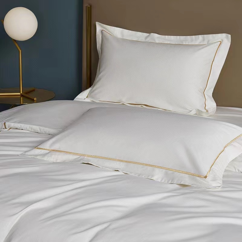 Satu Garis Bordir 100% Katun Putih 300TC Seprai Set Selimut Penutup Satu Garis Bordir 100% Katun Putih 300TC Seprai Set Selimut Penutup