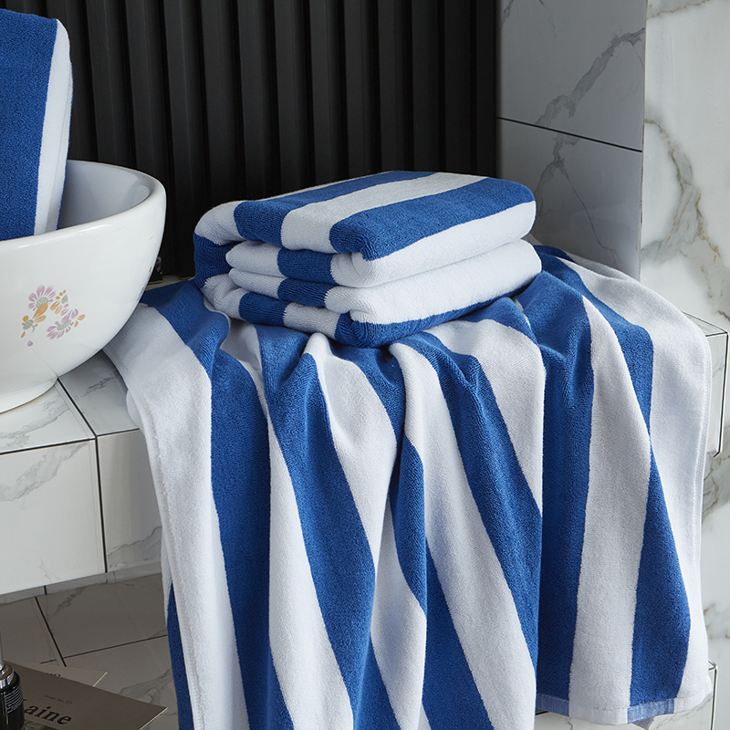Handuk Kolam Renang Handuk Pantai Garis Biru Putih Dicelup Benang
